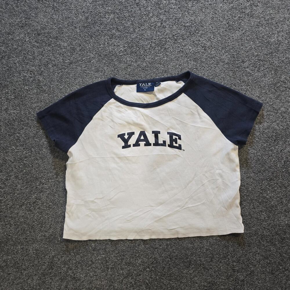 Yale University Top Womens Size XL White Raglan Cropped Ribbed Casual Lounge